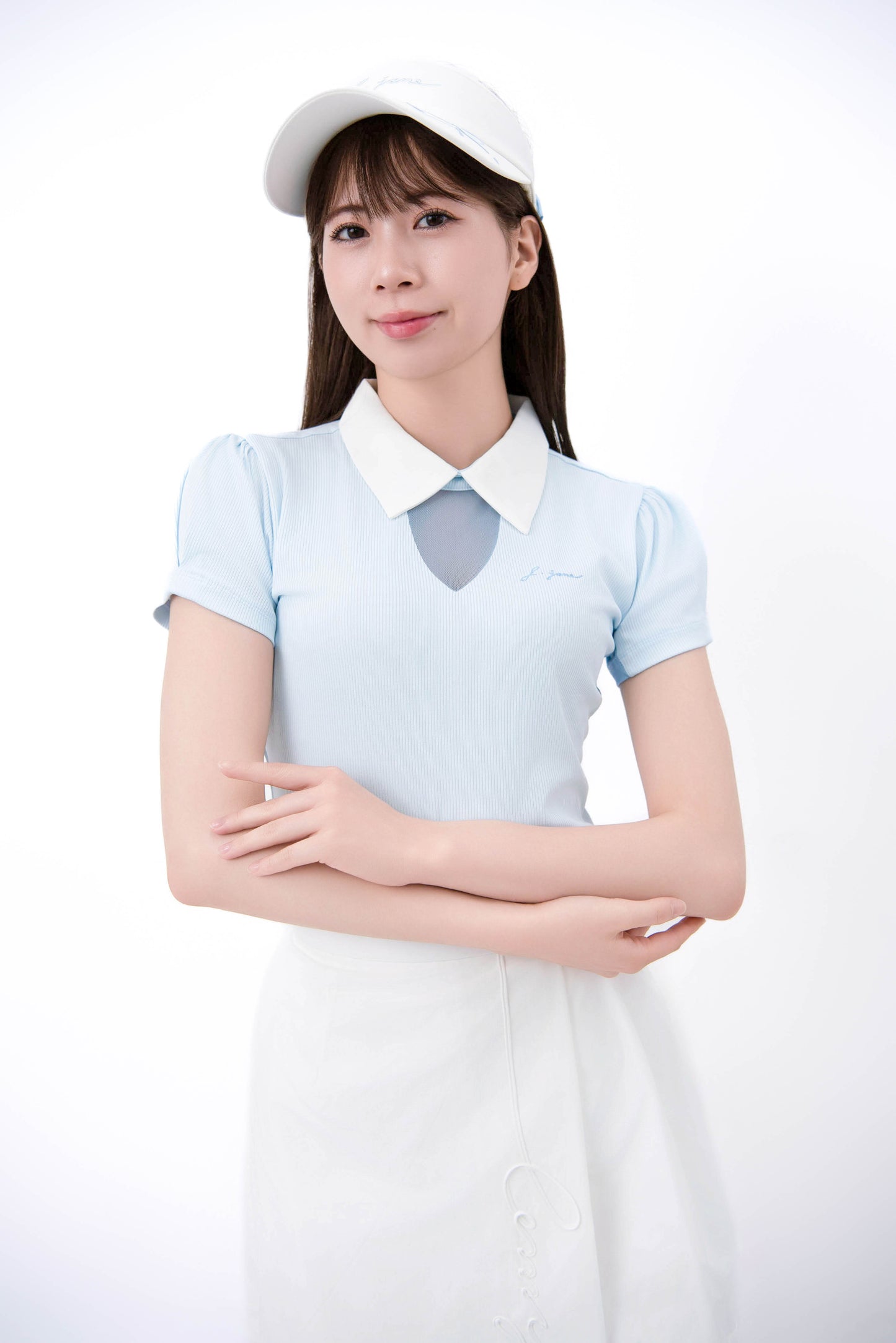 シースルーネック・ハーフスリーブTシャツ(SkyBlue)