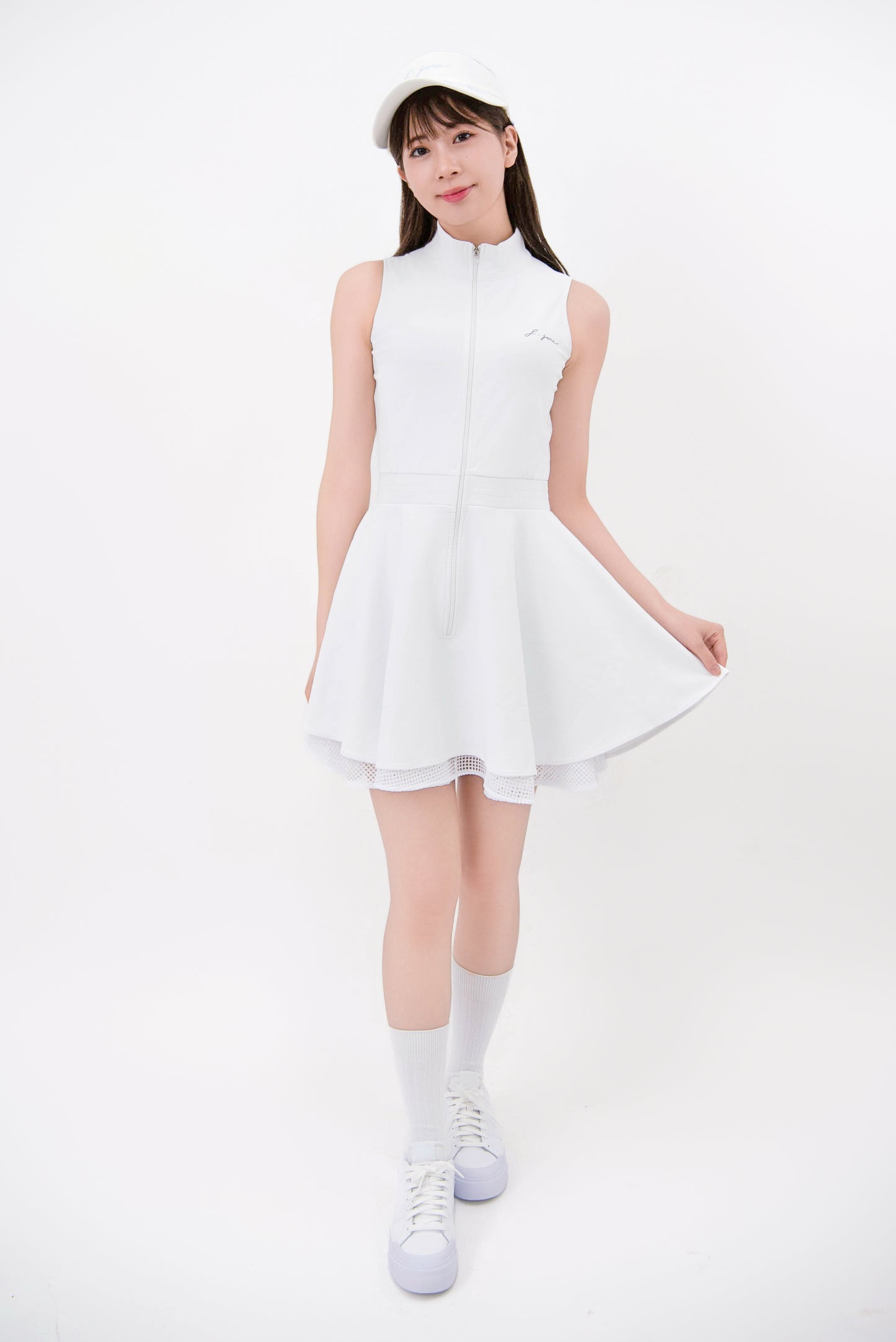 ジッパー・ダブルフレアワンピース(White)