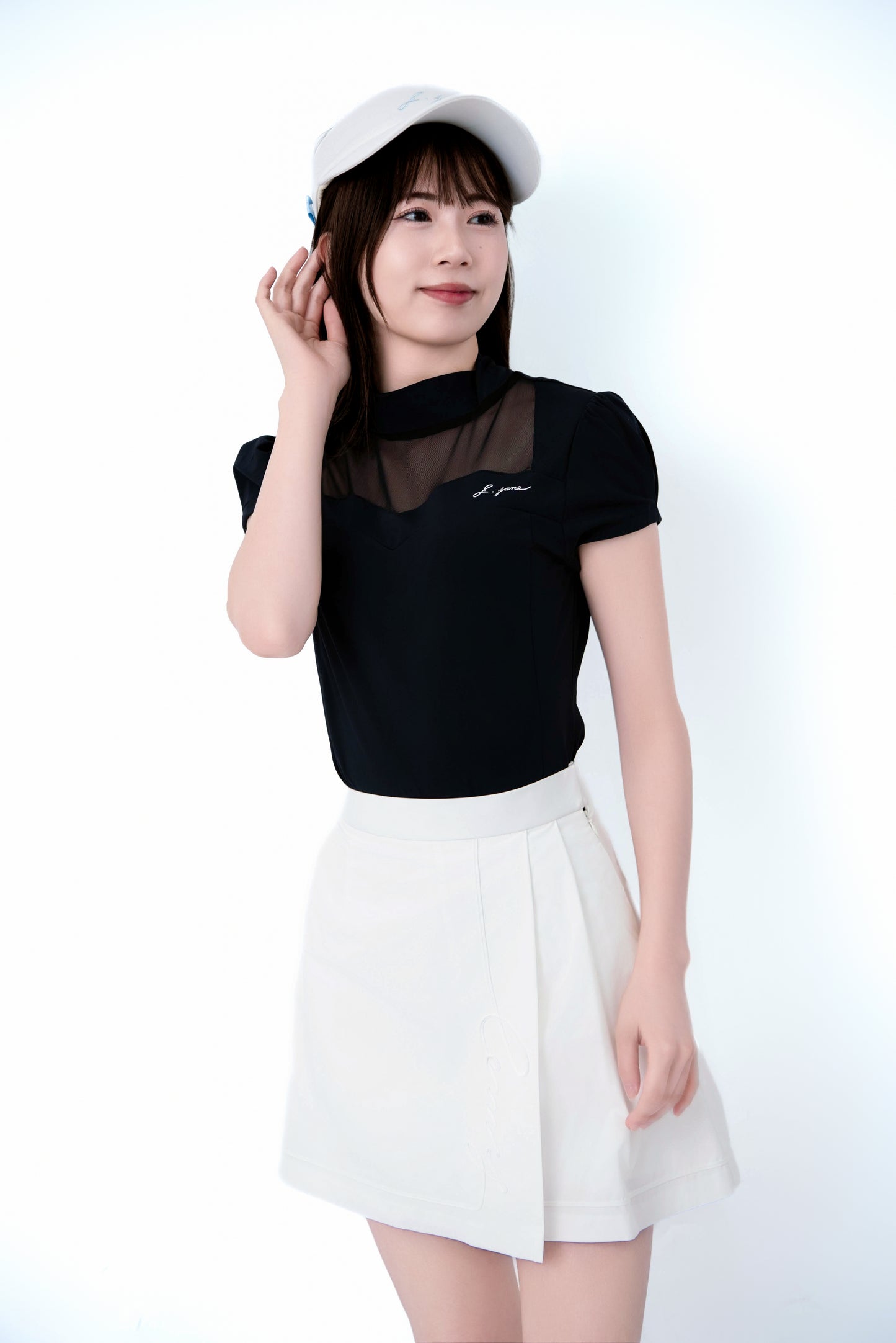 ハートネック・シースルーハーフスリーブTシャツ(Black)