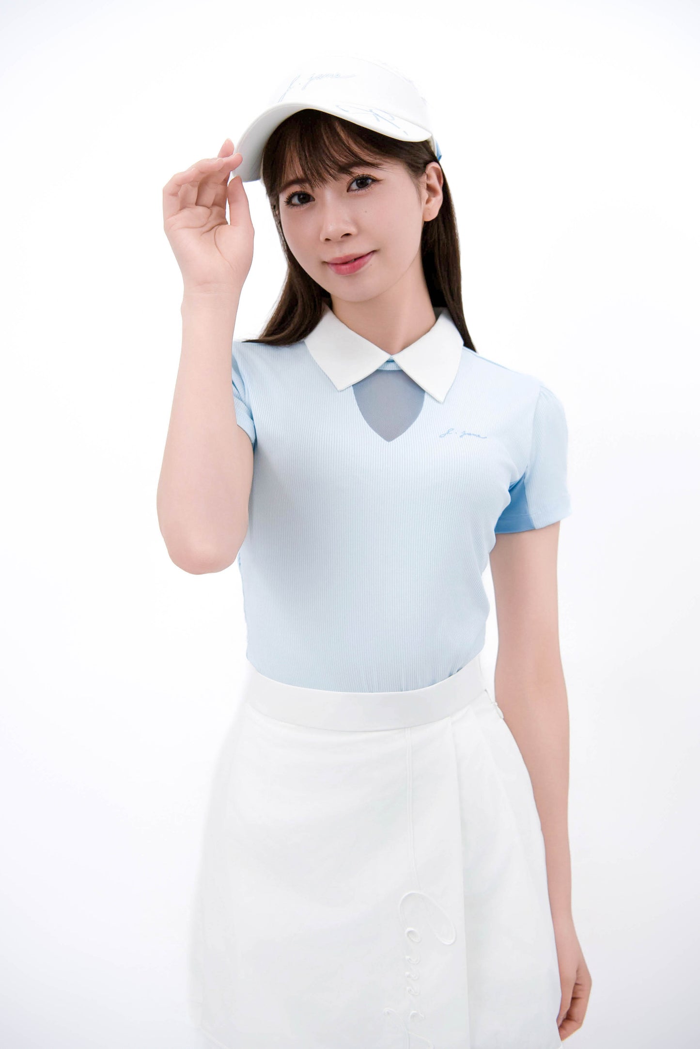 シースルーネック・ハーフスリーブTシャツ(SkyBlue)