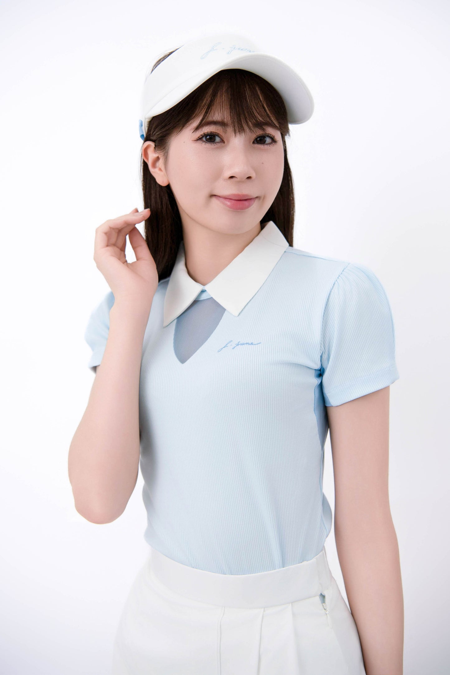 シースルーネック・ハーフスリーブTシャツ(SkyBlue)