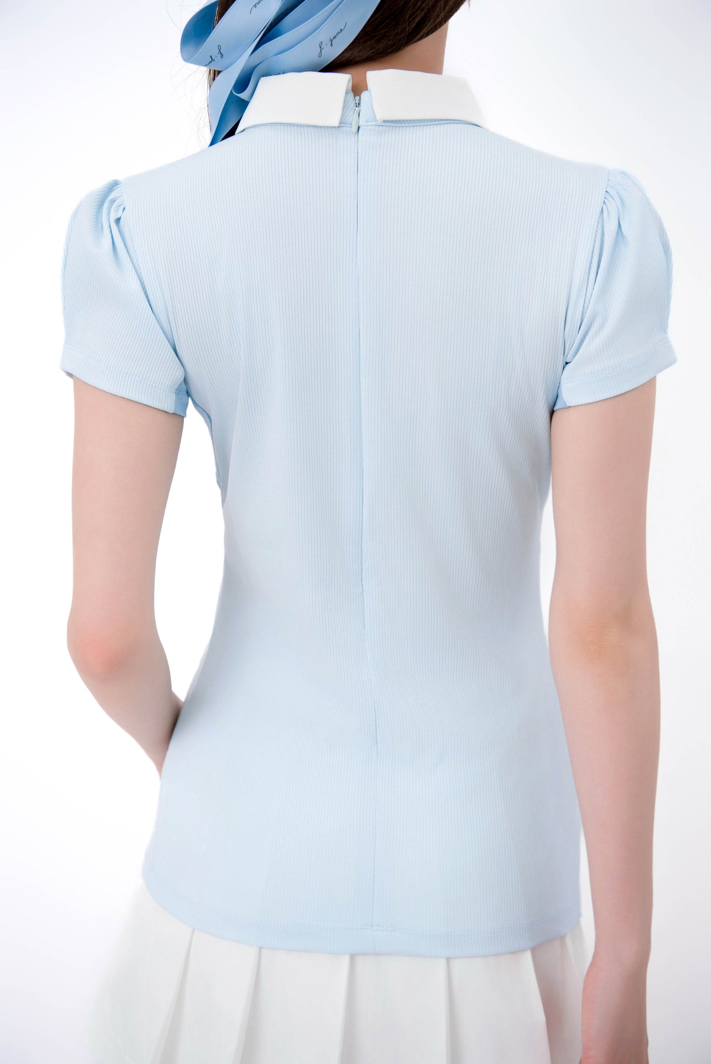 シースルーネック・ハーフスリーブTシャツ(SkyBlue)