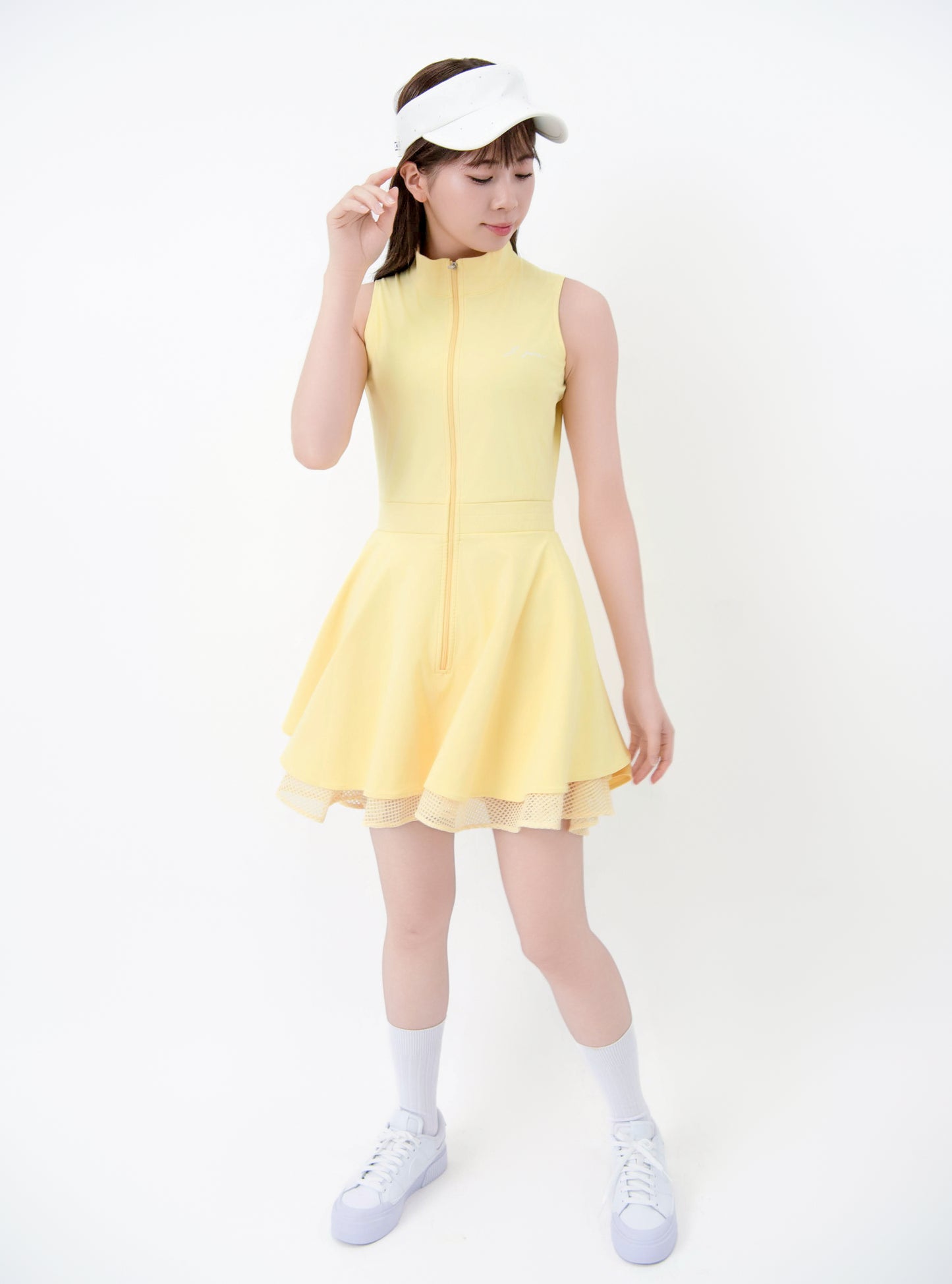 ジッパー・ダブルフレアワンピース(Lemon)