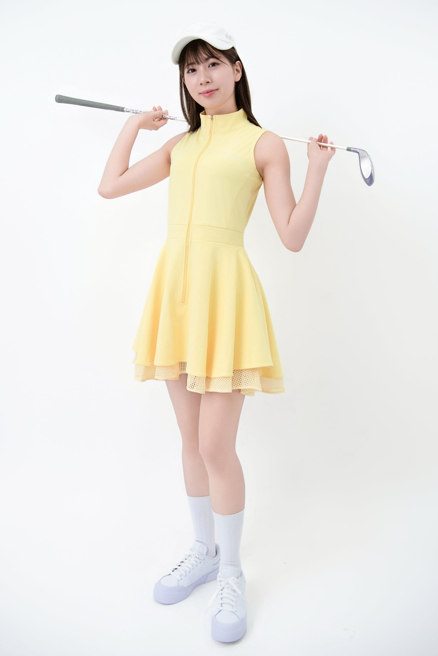 ジッパー・ダブルフレアワンピース(Lemon)