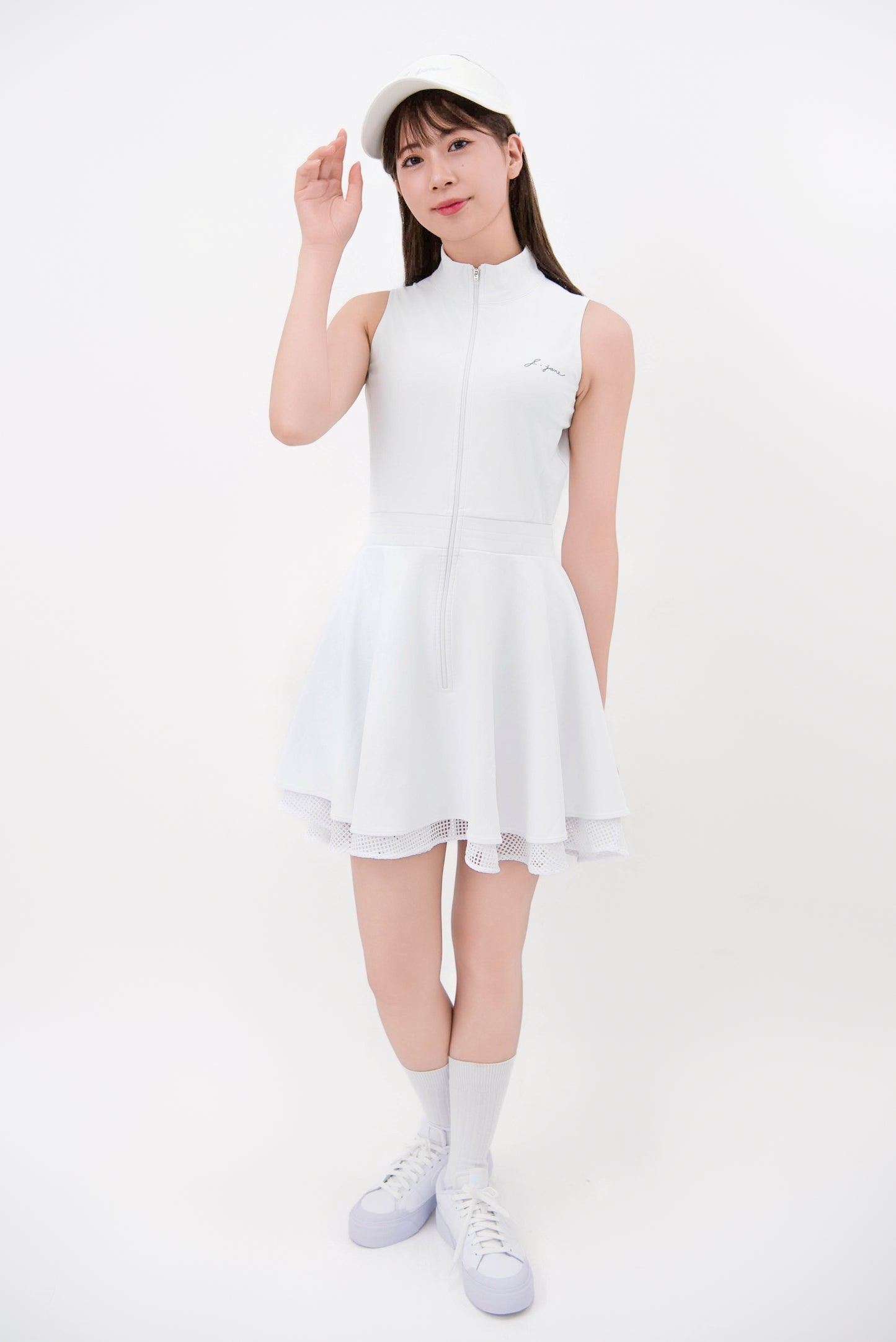 ジッパー・ダブルフレアワンピース(White)