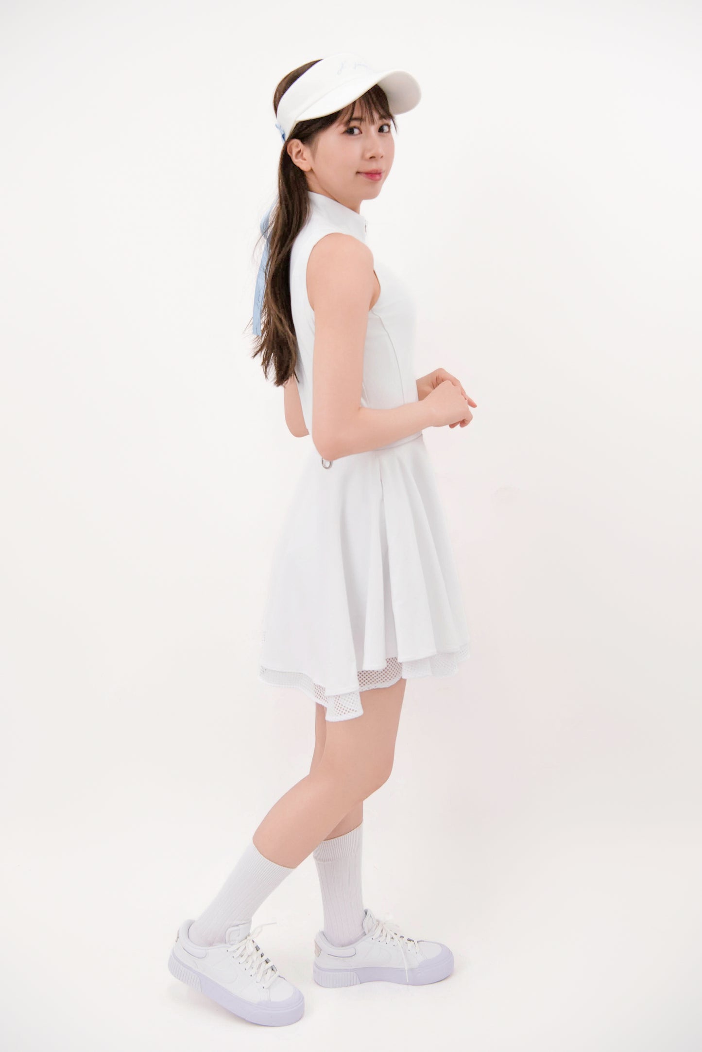 ジッパー・ダブルフレアワンピース(White)