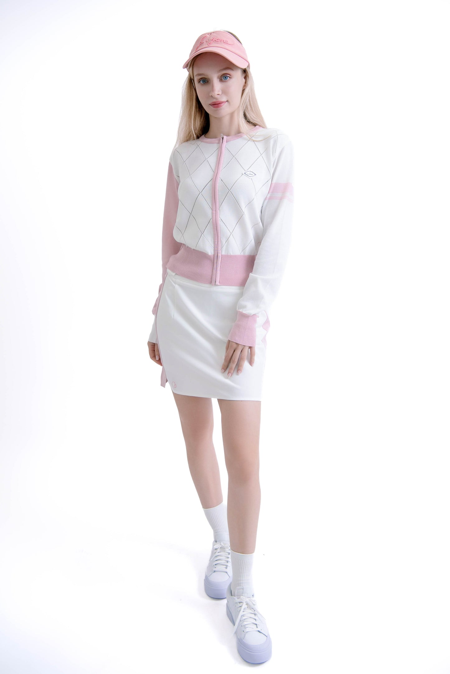 ダイヤパンチ ニット ジップアップ(Pink)