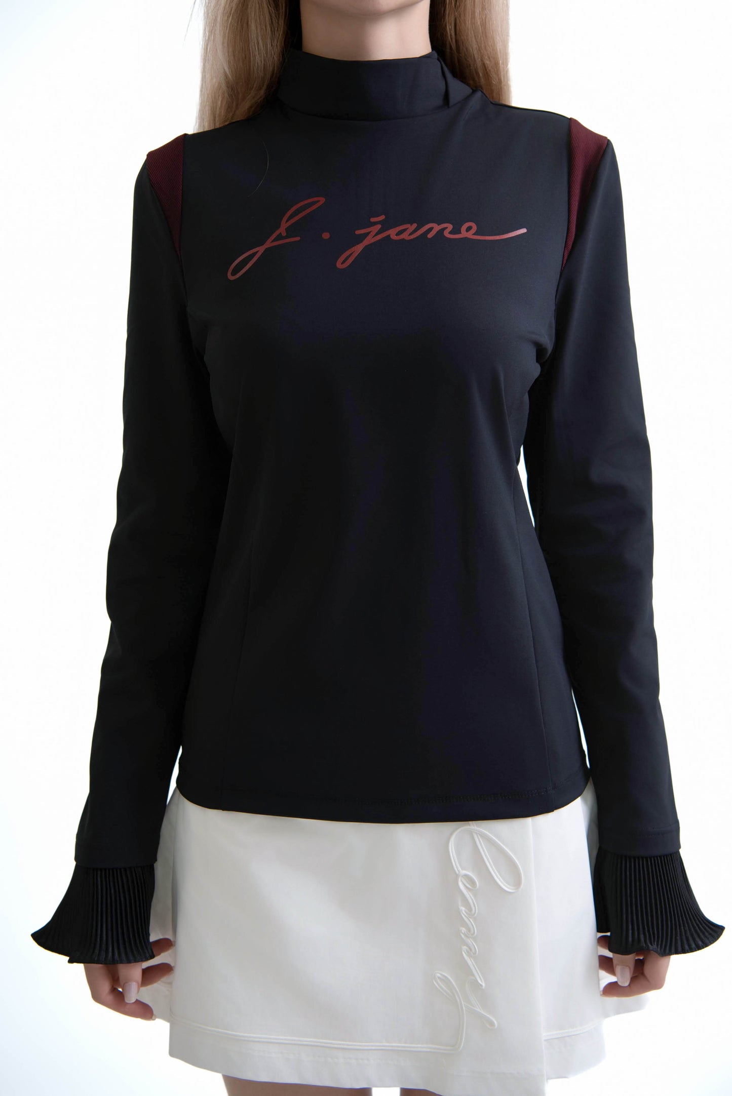 プリーツカフス・ロングTシャツ(Black)