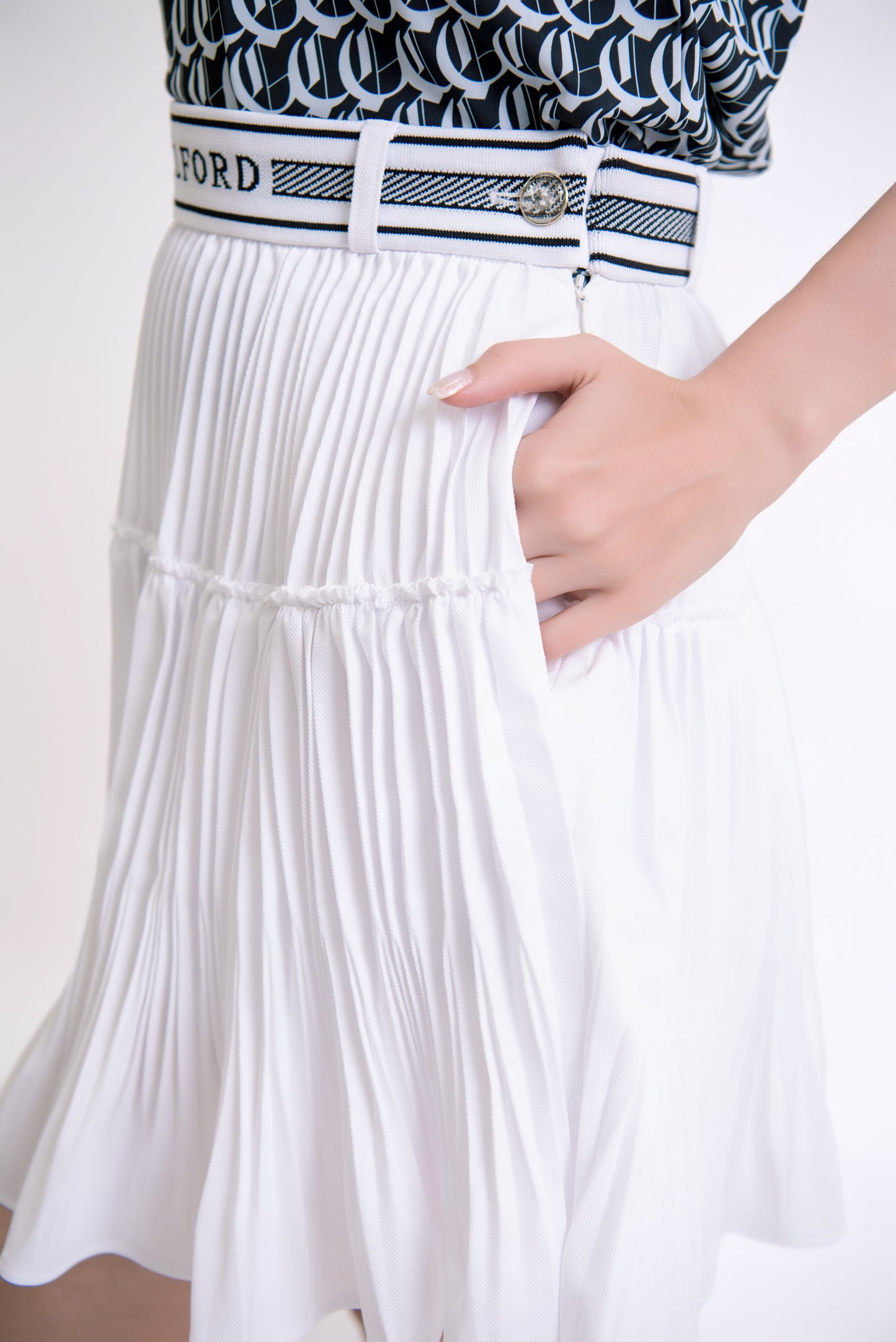 ジャガードプリーツスカート(White)