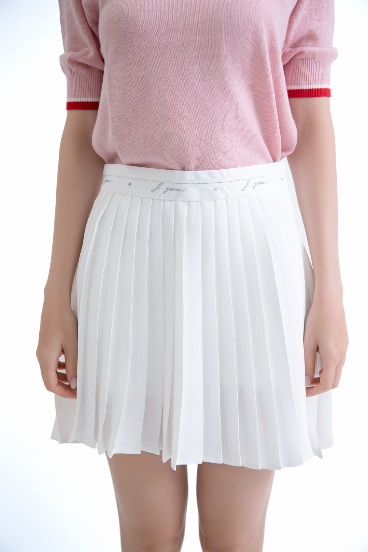 アンバランス シフォン プリーツスカート(White)