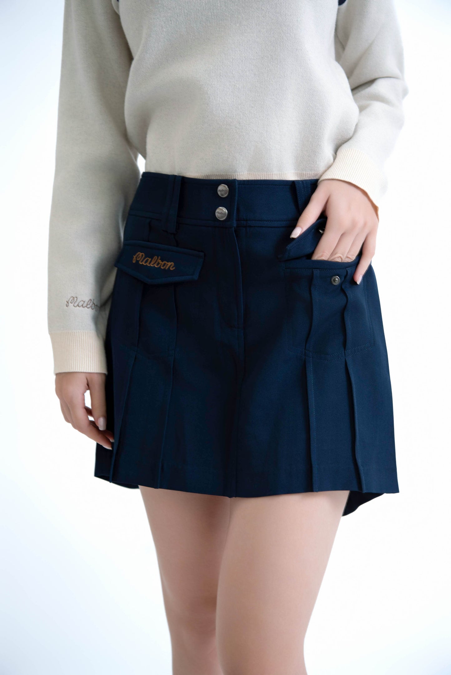 プリーツカーゴスカート(Navy)