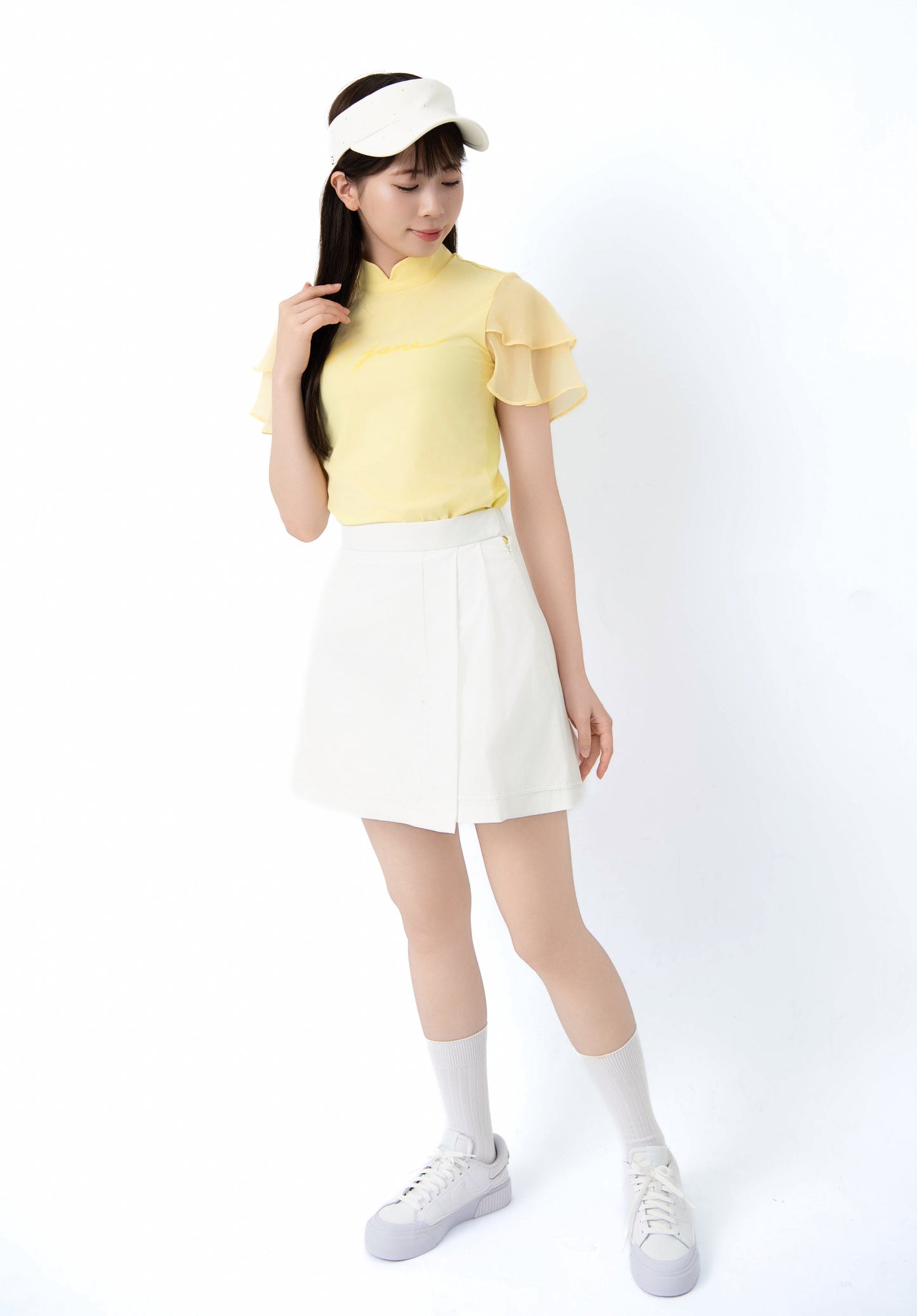 シフォンスリーブ ハイネックTシャツ (Lemon)