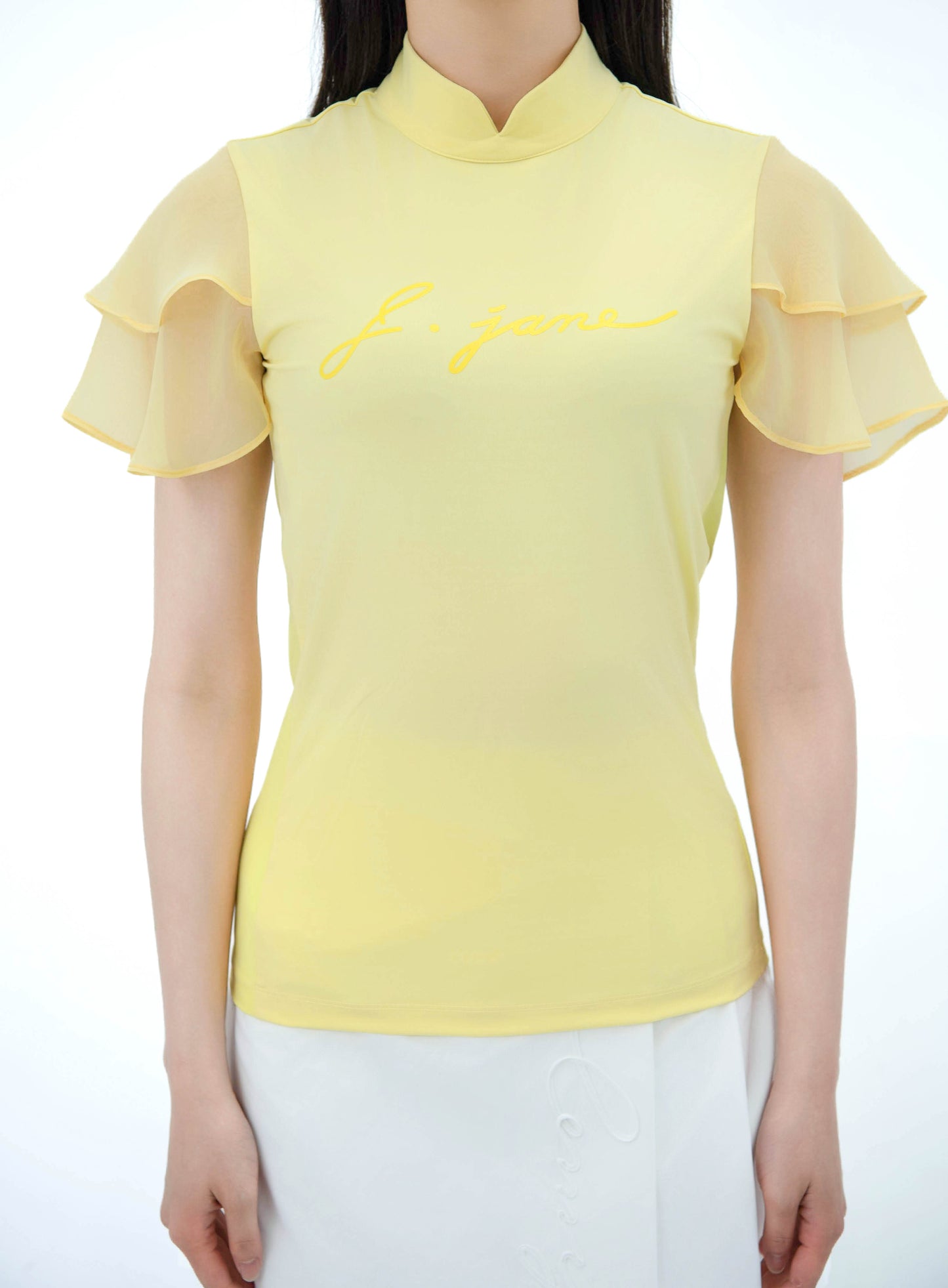 シフォンスリーブ ハイネックTシャツ (Lemon)